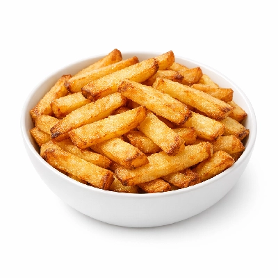 Potatoes french fried all types salt not added in processing frozen oven-heated
