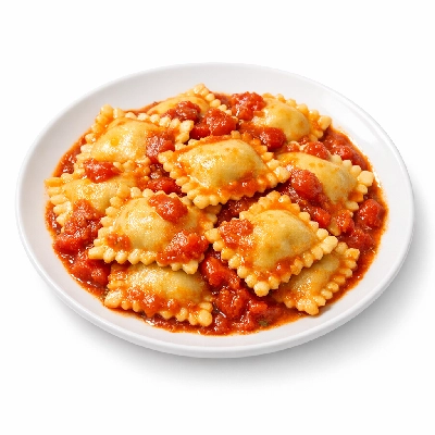 Ravioli meat-filled with tomato sauce or meat canned