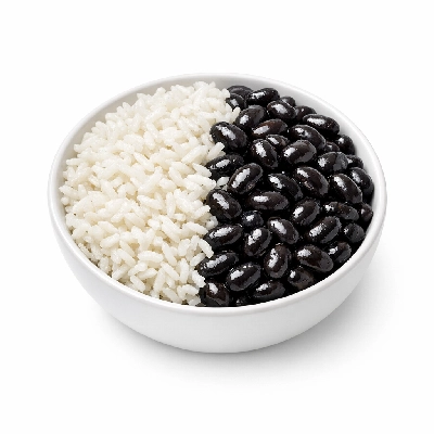 Restaurant latino arroz con frijoles negros (rice and black beans)
