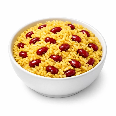 Restaurant latino arroz con habichuelas colorados (rice and red beans)