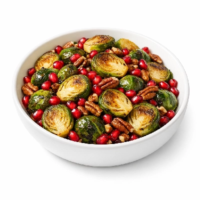Roasted Brussels Sprouts with Pomegranate and Toasted Pecans