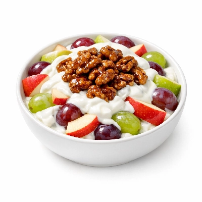 Salad grape and apple with yogurt candied walnuts