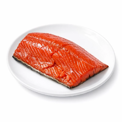 Salmon red (sockeye) filets with skin smoked by Alaska Native