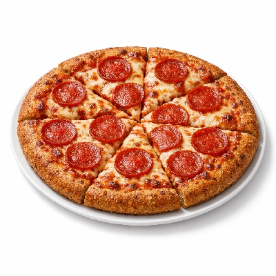 School lunch pepperoni pizza, whole grain thick crust