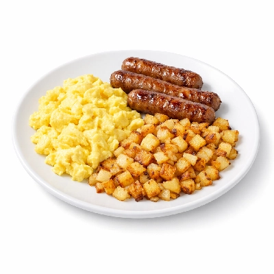 Scrambled eggs & sausage with hashed brown potatoes frozen breakfast