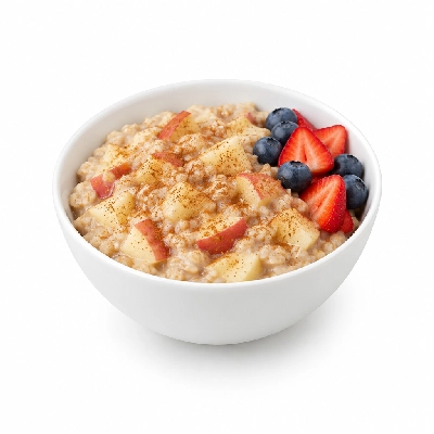 Seattle Sutton's Healthy Eating Breakfast Grandma Helen's Apple Cinnamon Oatmeal & Fresh Fruit
