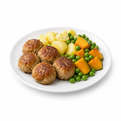 Seattle Sutton's Healthy Eating Dinner Turkey Meatballs with Potatoes Peas and Acorn Squash