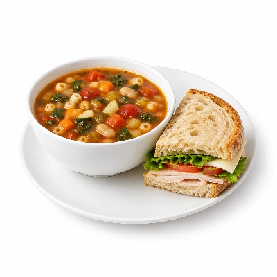 Seattle Sutton's Healthy Eating Lunch Tascan Minestrone Soup and Sandwich