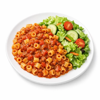 Small Pasta with Sicilian Spaghetti Sauce and Salad