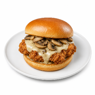Smashburger Truffle Mushroom Swiss Crispy Chicken Burger