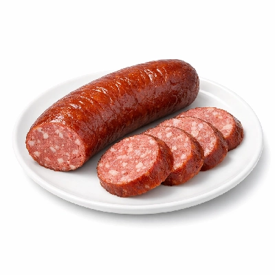 Smoked cured beef sausage cooked
