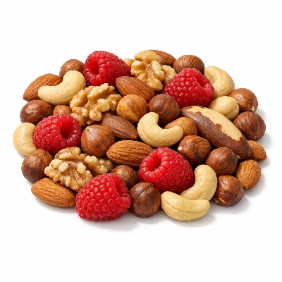 Smoked Mixed Nuts & Raspberries