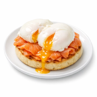 Smoked Salmon and Poached Eggs on English Muffin