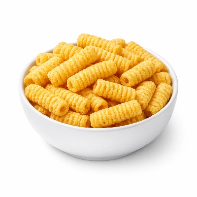 Snacks corn-based extruded onion-flavor