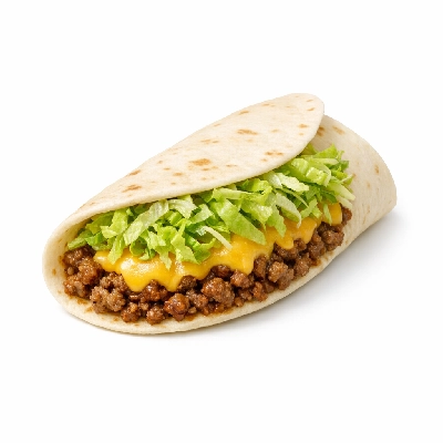 Soft taco with beef, cheese, and lettuce