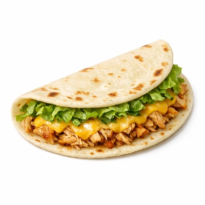 Soft taco with chicken, lettuce, and cheese