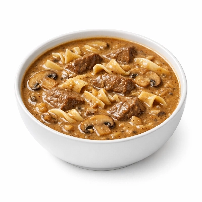 Soup beef stroganoff canned chunky style ready-to-serve
