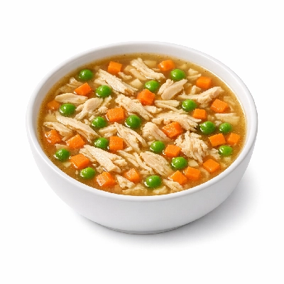 Soup chicken vegetable dehydrated prepared with water