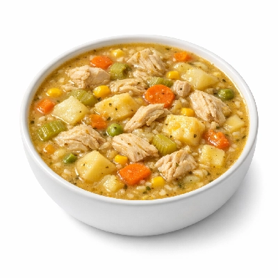 Soup chicken vegetable with potato and cheese chunky ready-to-serve