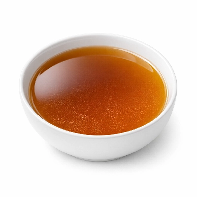 Soup consomme with gelatin dehydrated prepared water