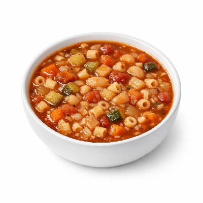 Soup minestrone dehydrated prepared with water