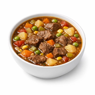 Soup vegetable beef dehydrated prepared with water