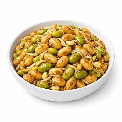 Soybeans mature seeds sprouted cooked stir-fried