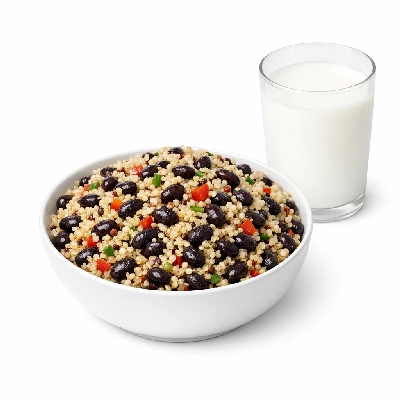 Spicy Quinoa and Black Bean Salad and Milk