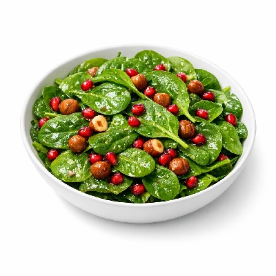 Spinach Salad with Hazelnuts & Pomegranate Vinaigrette