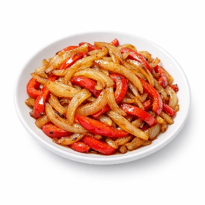 Stir-fried onions and red peppers