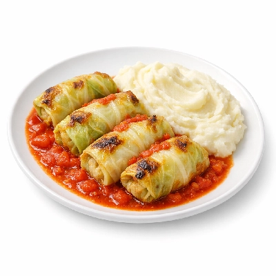 Stouffer lean cuisine homestyle stuffed cabbage with meat in tomato sauce and whipped potatoes frozen meal