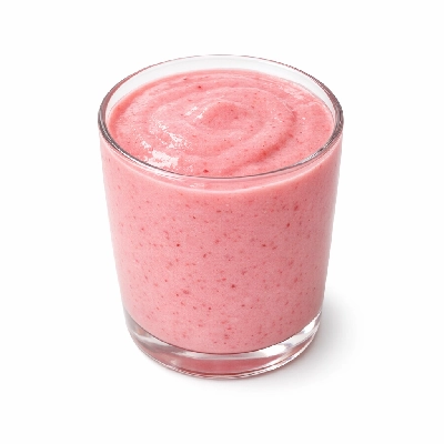 Strawberry banana smoothie made with ice and low-fat yogurt