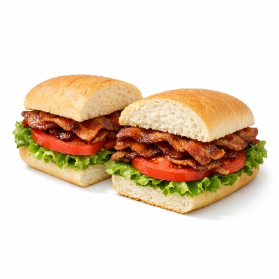 Sub sandwich bacon, lettuce, and tomato on white bread