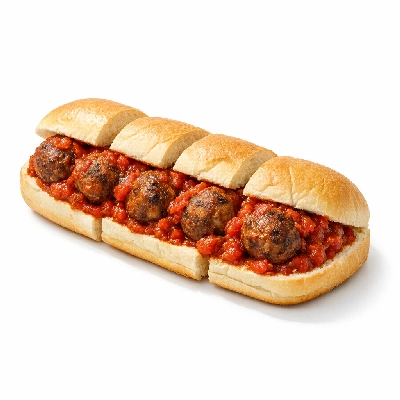 Sub sandwich meatball marinara on white bread