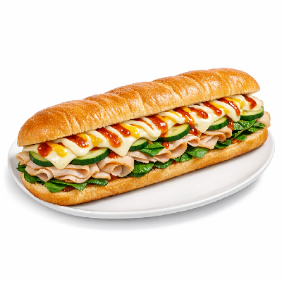 Subway Oven Roasted Turkey, Italian Bread, Spinach, Cucumbers, Oil, Vinegar, Salt, Pepper, Provolone, Cheese, Sweet Onion Sauce, Chipotle Southwest Footlong Sandwich