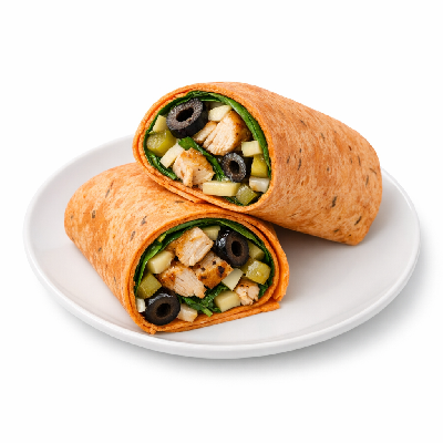 Subway Tomato Basil Wrap with Grilled Chicken American Cheese Spinach Black Olives Pickles Mustard