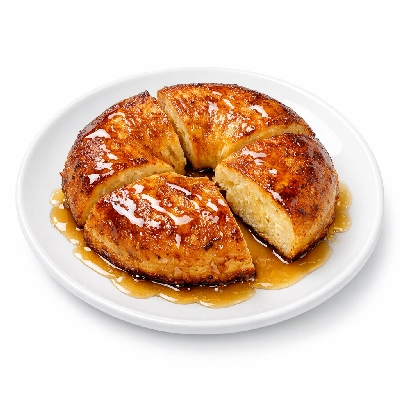 Sunny fresh frozen bagel french toast with maple syrup
