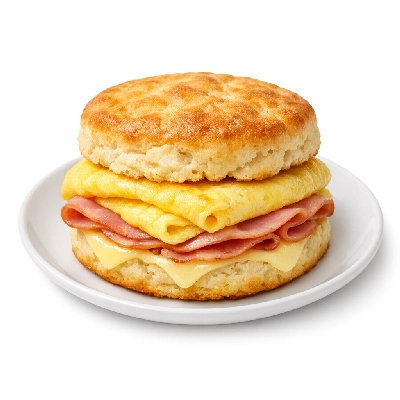 Sunny fresh pre-cooked frozen egg ham and cheese biscuit sandwich