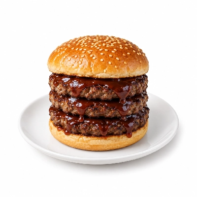 Swensons Drive-In Triple Hamburg with Barbecue Sauce