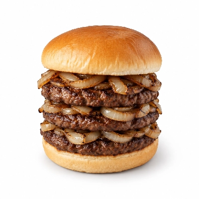 Swensons Drive-In Triple Hamburg with Grilled Onions