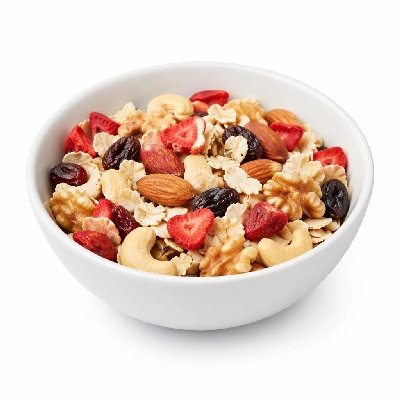 Tesco Kitchen Cupboard Cooking Ingredients Dried Fruit & Nuts Kids Snacking Bowl Flakes Strawberry