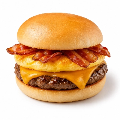 TGI Fridays Burgers Cheddar Bacon Omelet with Gluten Free Bun