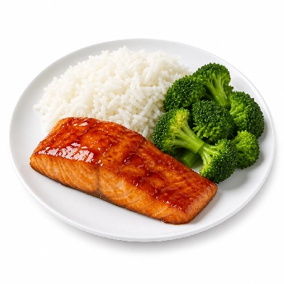 TGI Fridays Dragon Glaze Salmon (with Jasmine Rice and Lemon Butter Broccoli)