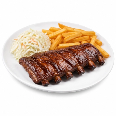 TGI Fridays Ribs Signature Whiskey Glazed Half Rack (with Coleslaw & Seasoned Fries)
