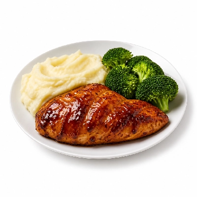 TGI Fridays Signature Whiskey Glazed Chicken (with Mashed Potatoes and Lemon Butter Broccoli)
