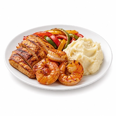TGI Fridays Sizzling Chicken & Shrimp (with Peppers and Mashed Potatoes)