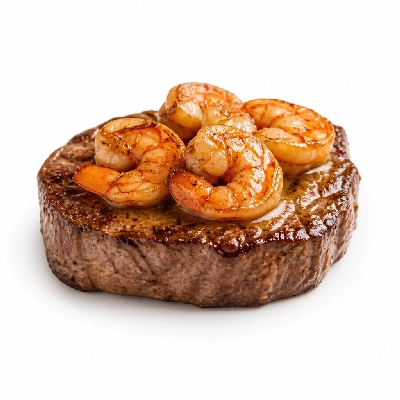 TGI Fridays Steaks Center Cut Sirloin & Shrimp (Includes Cocktail Sauce Mashed Potatoes and Lemon Butter Broccoli) Topped with Parmesan Butter