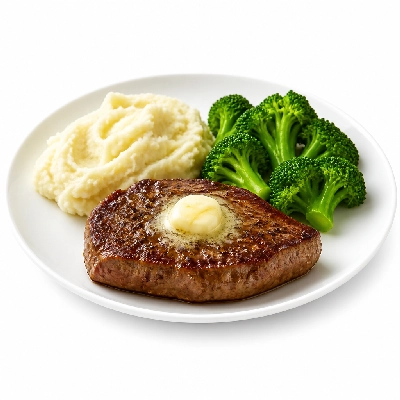 TGI Fridays Steaks Center Cut Sirloin (Includes Mashed Potatoes and Lemon Butter Broccoli) Topped with Parmesan Butter