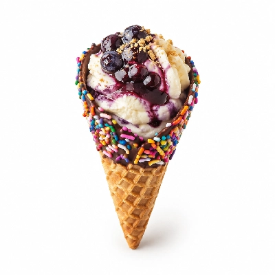 The Yard Milkshake Bar Blueberry Cheesecake Sugar Cone Dipped in Chocolate and Sprinkles