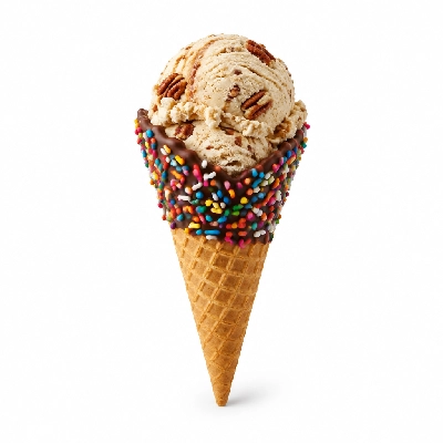 The Yard Milkshake Bar Butter Pecan Sugar Cone Dipped in Chocolate and Sprinkles